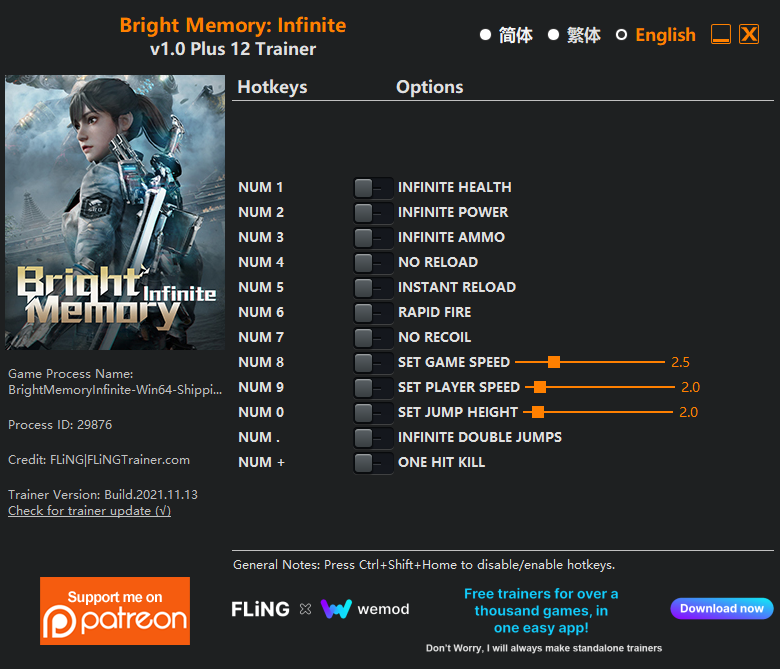 Bright Memory: Infinite Trainer +12