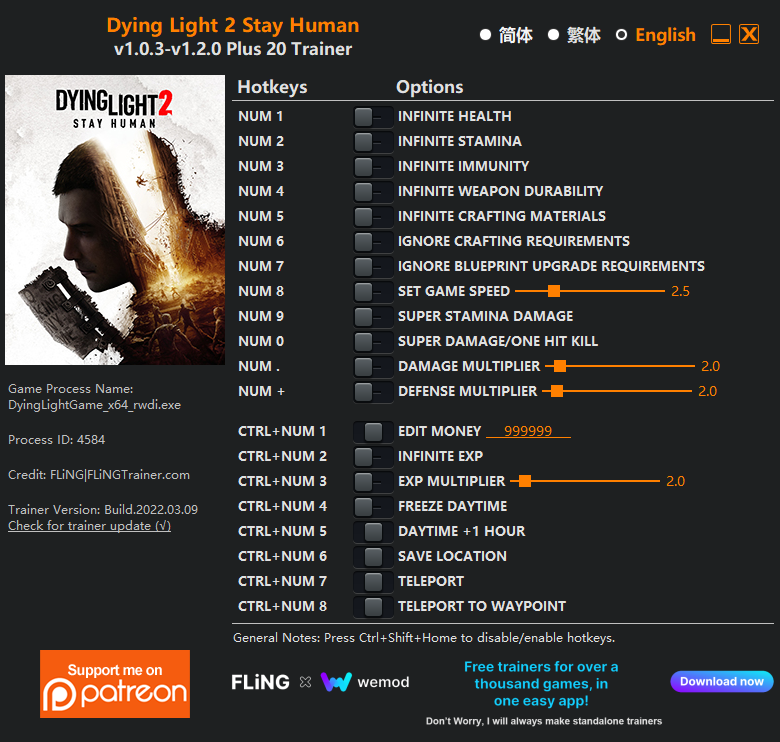 Dying Light 2 Stay Human v1.2.0 Trainer +20