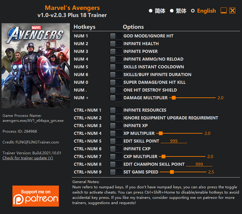 Marvel's Avengers v2.0.3 Trainer +18