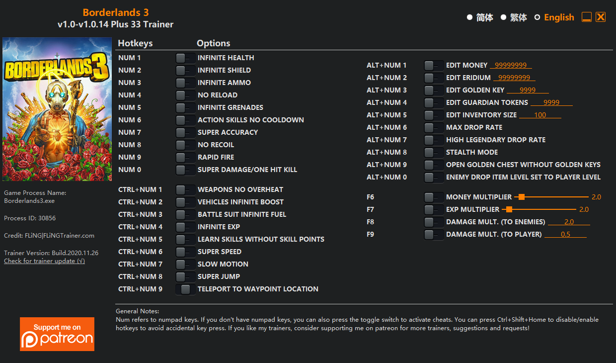 Borderlands 3 v1.0.14 Trainer +33