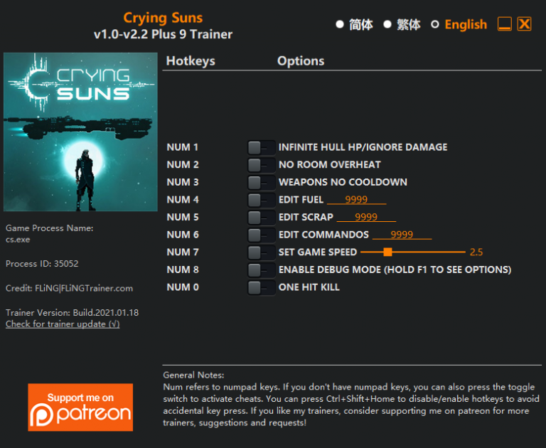 Crying Suns v2.2 Trainer +9