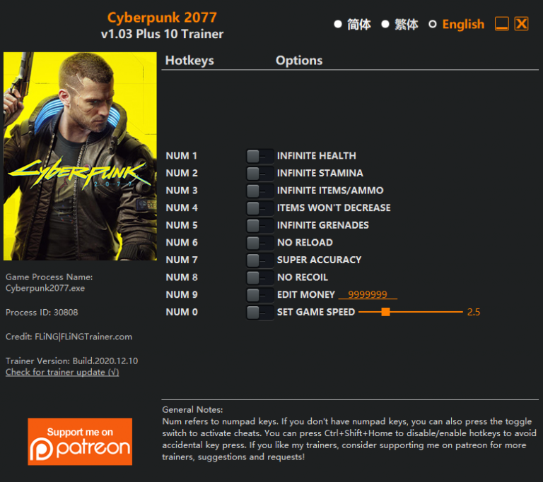 Cyberpunk 2077 v1.03 Trainer +10