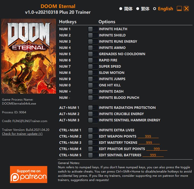 Doom Eternal v18.03..2021 Trainer +20