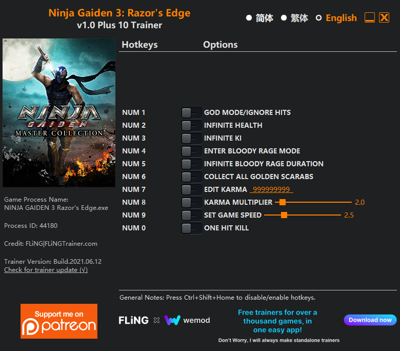 Ninja Gaiden: Master Collection (Ninja Gaiden 3: Razor's Edge) Trainer +10