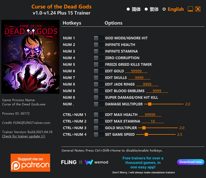 Curse of the Dead Gods v1.24 Trainer +15