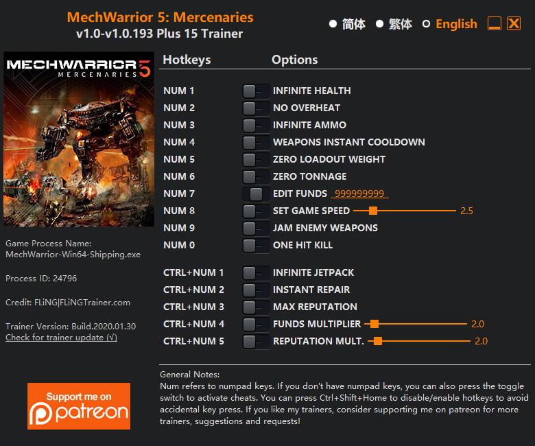 MechWarrior 5: Mercenaries v1.0.193 Trainer +15