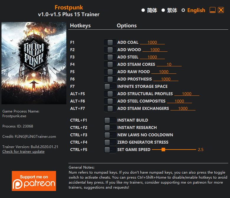 Frostpunk v1.5.0 Trainer +15