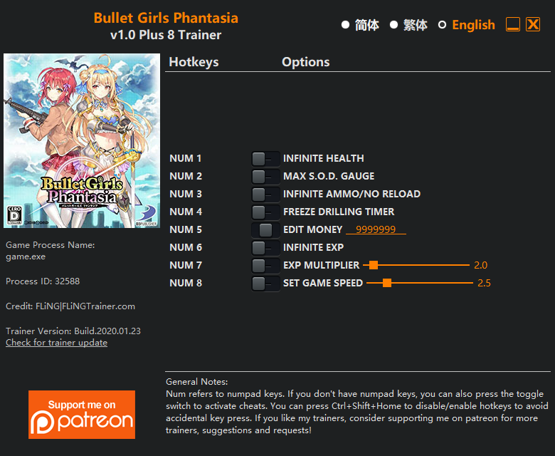 Bullet Girls Phantasia Trainer +8