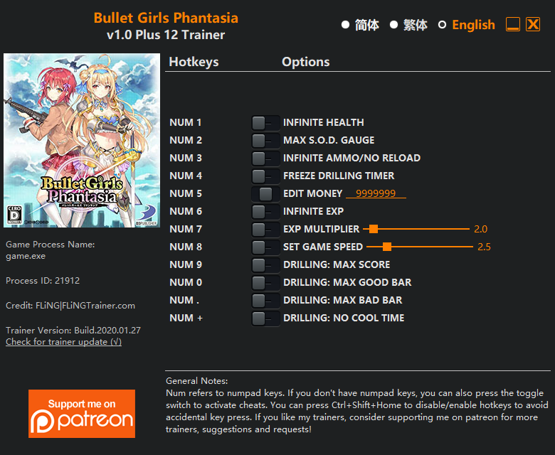 Bullet Girls Phantasia Trainer +12