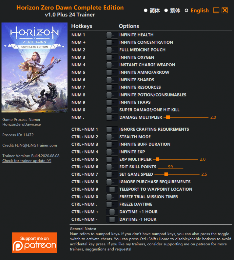 Horizon: Zero Dawn - Complete Edition Trainer +24