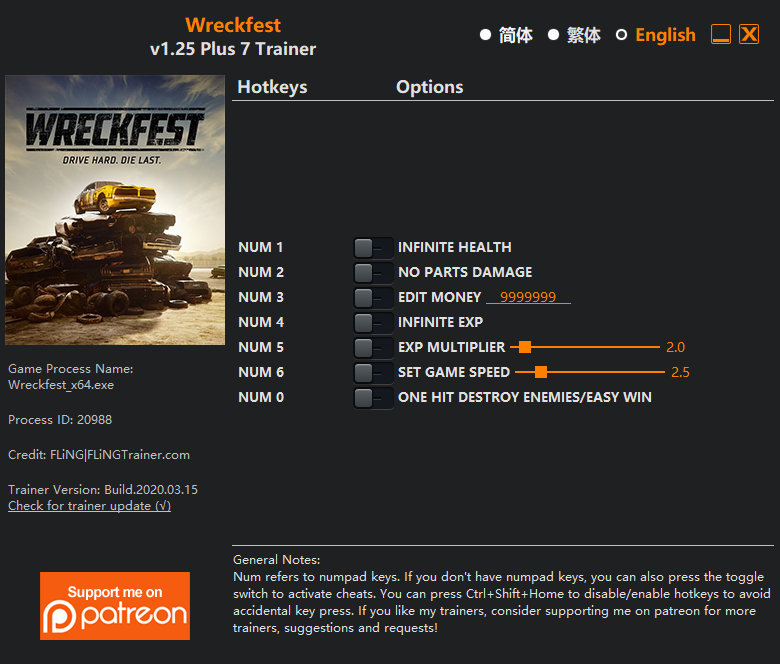 Wreckfest v1.25 Trainer +7