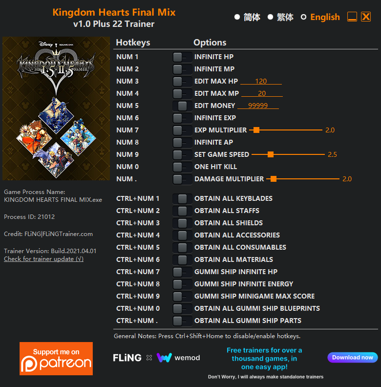 Kingdom Hearts Final Mix Trainer +22