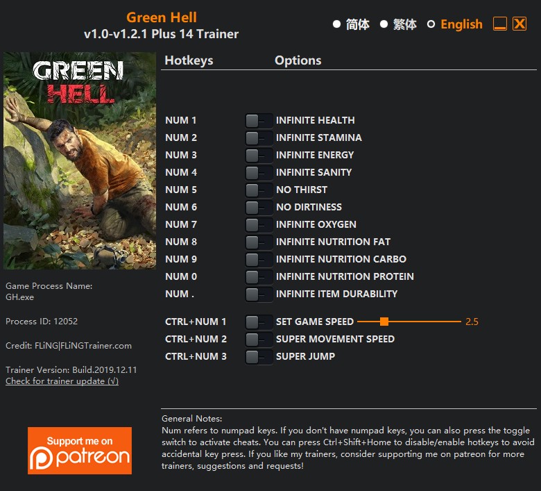 Green Hell v1.2.1 Trainer +14