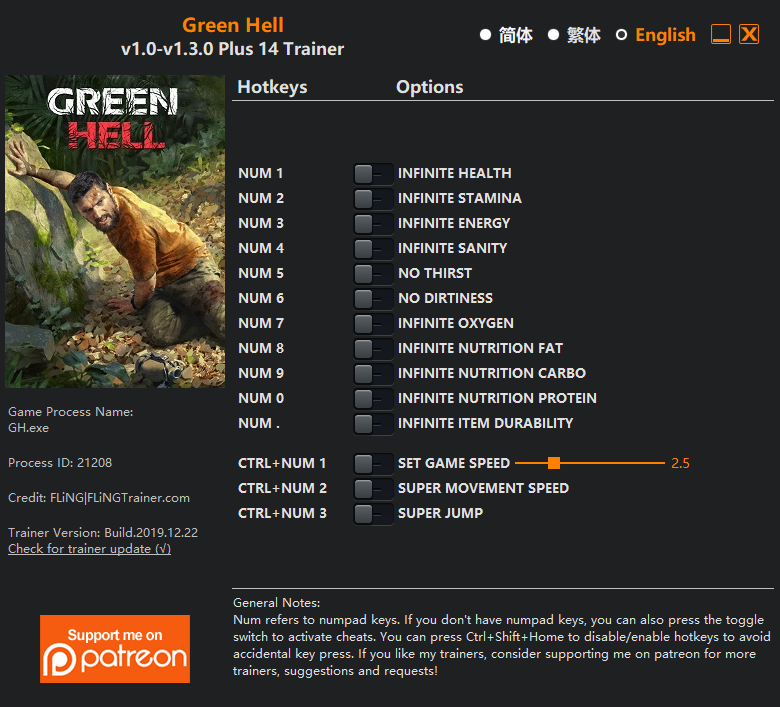 Green Hell v1.3.0 Trainer +14