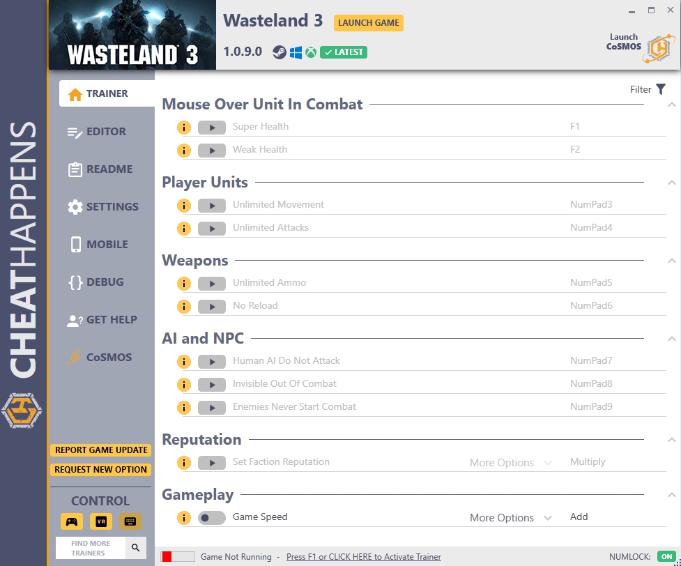 Wasteland 3 v1.0.9.0 Trainer