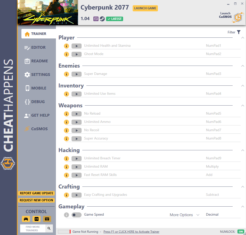 Cyberpunk 2077 v1.04 Trainer