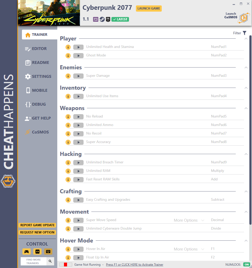 Cyberpunk 2077 v1.1 Trainer
