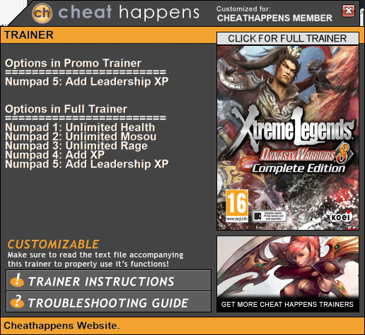 Dynasty Warriors 8: Xtreme Legends - Complete Edition v03.08.2019 Trainer +5