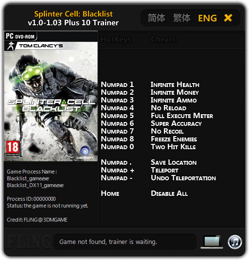 Splinter Cell : Blacklist v1.03 Trainer +10