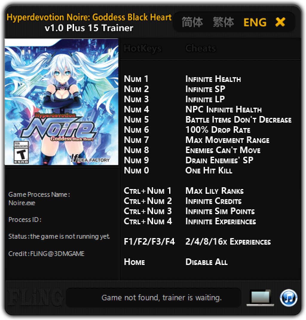 Hyperdevotion Noire: Goddess Black Heart Trainer +15