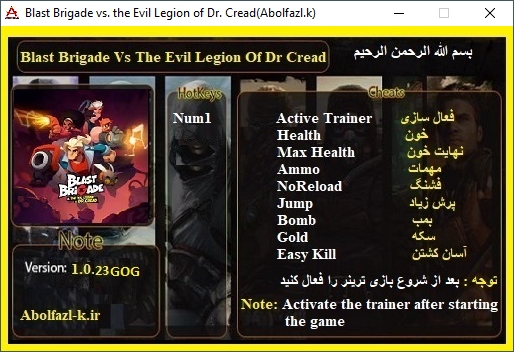 Blast Brigade vs. the Evil Legion of Dr. Cread v1.0.23 Trainer +8