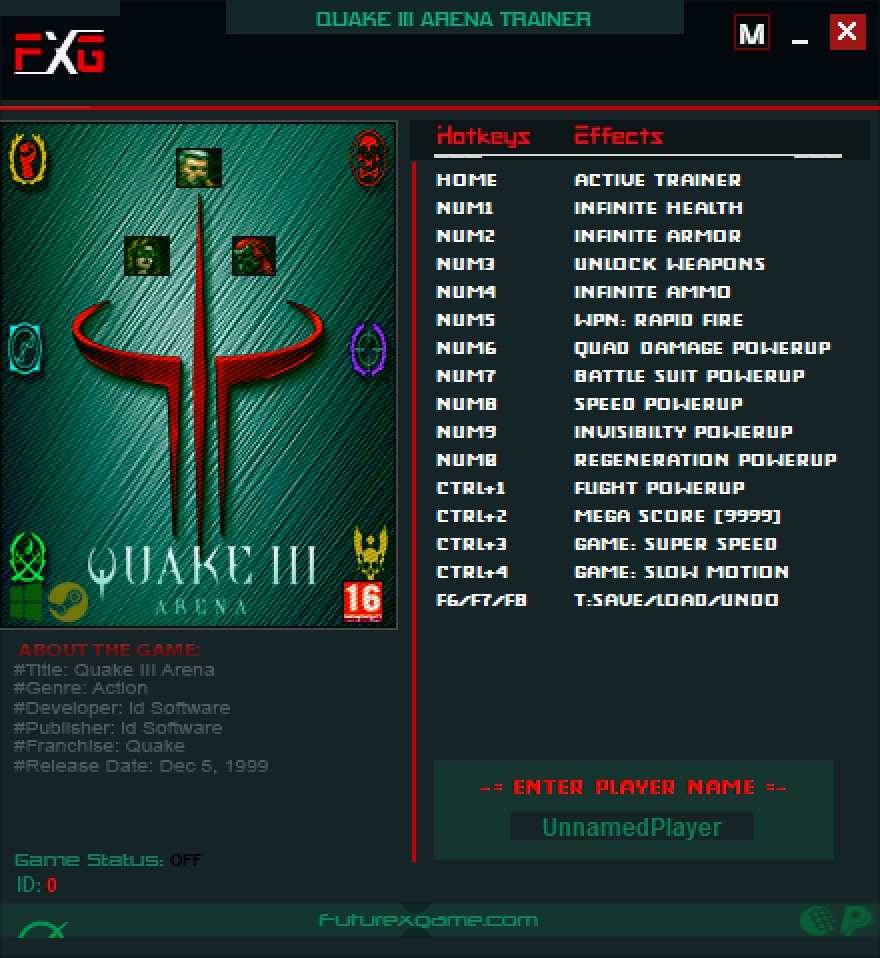 Quake 3 Arena v1.0 - 2.x Trainer +15