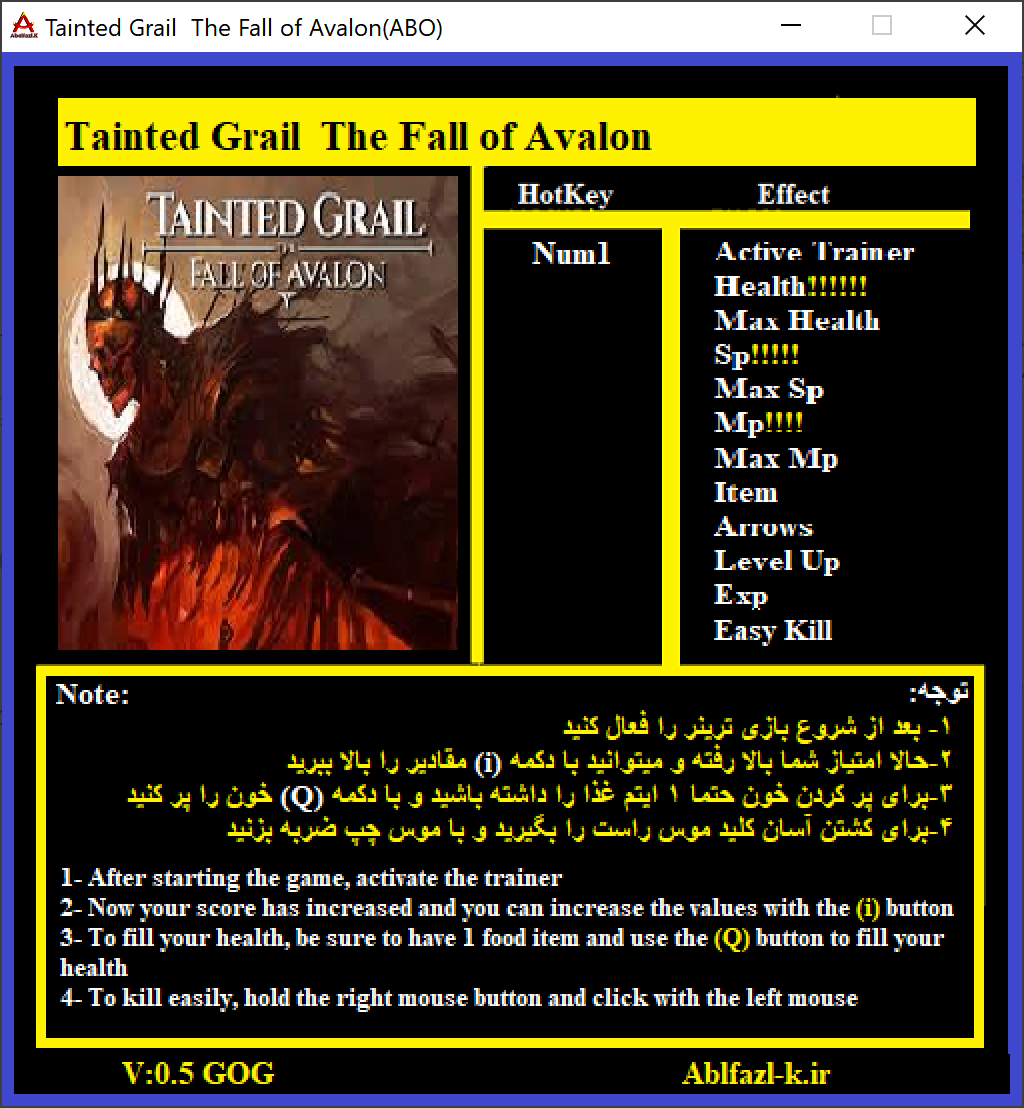Tainted Grail: The Fall of Avalon v0.5 Trainer +11