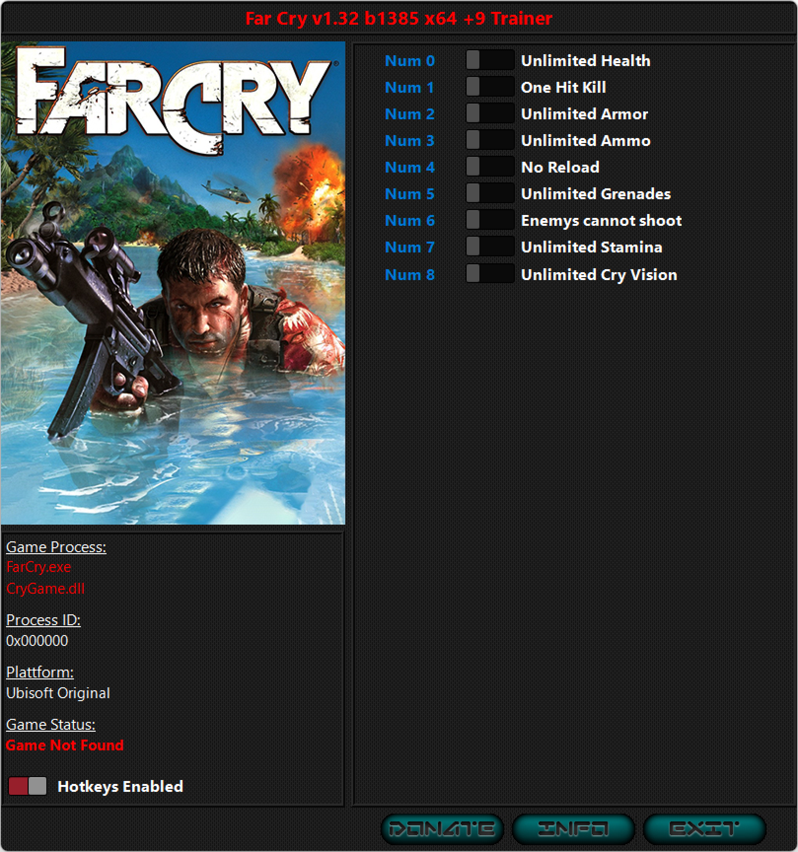 Far Cry v1.32 b1385 Trainer +9