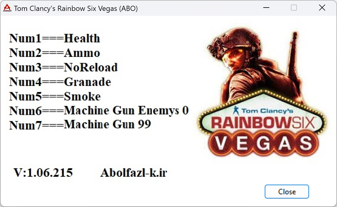Tom Clancy's Rainbow Six: Vegas v1.06.215 Trainer +7