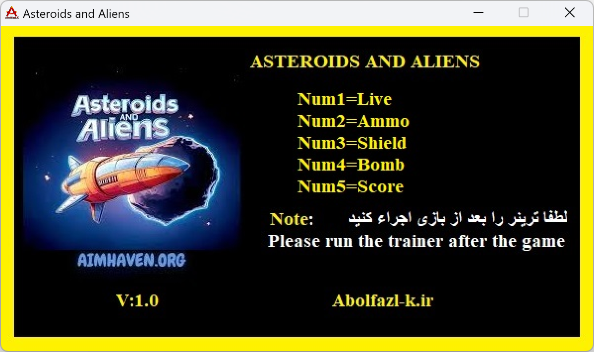 Asteroids and Aliens Trainer +5