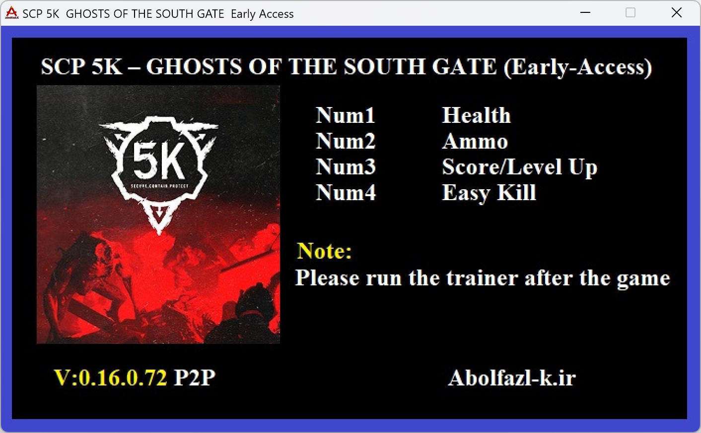 SCP: 5K - GHOSTS OF THE SOUTH GATE v0.16.0.72 Trainer +4